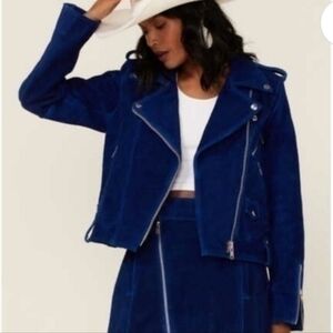 Unique, heavy duty, Sapphire Blue Suede motorcycle Jacket (L)